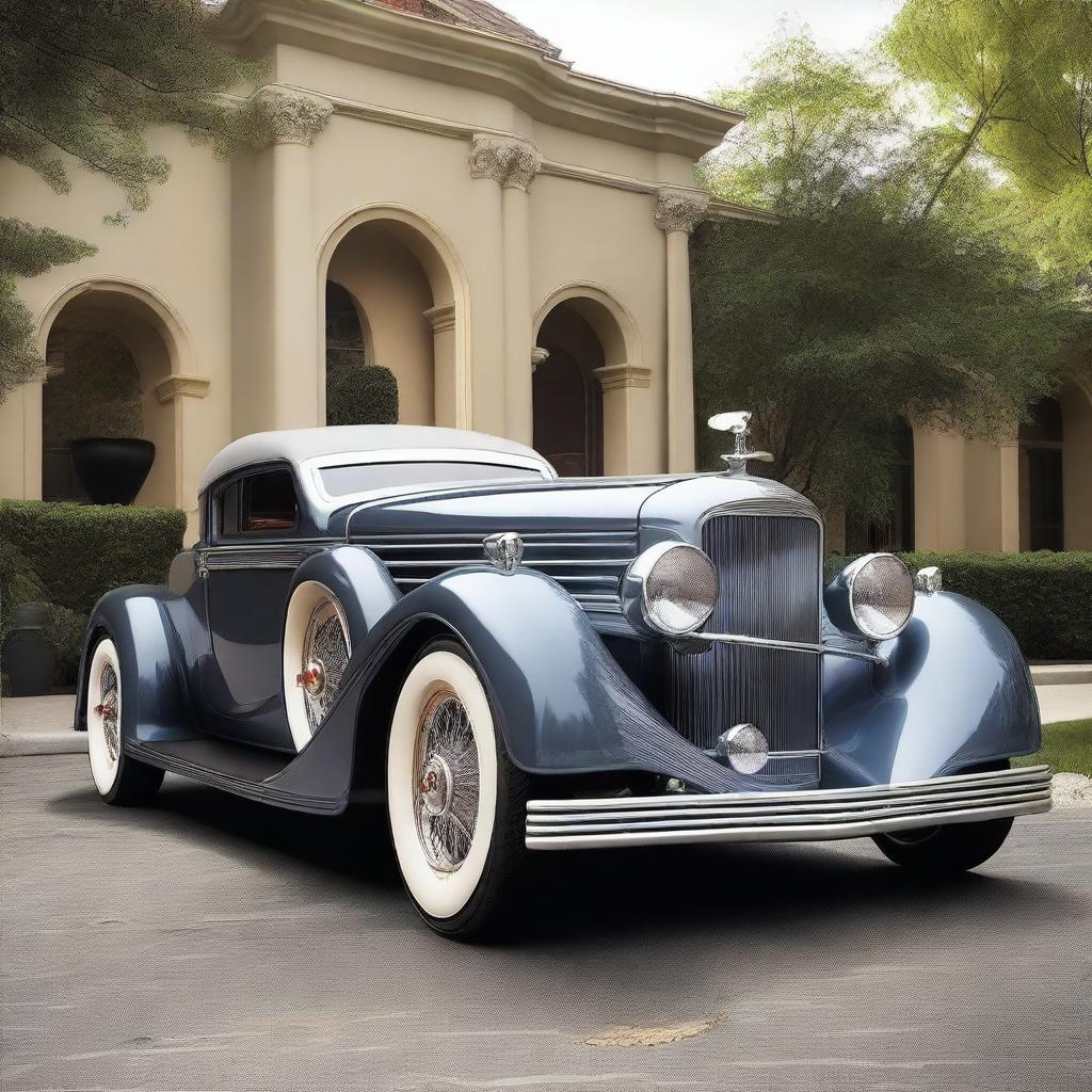 Create a custom supercar that combines the classic design elements of a 1932 Buick Victoria with the modern, high-performance features of a McLaren