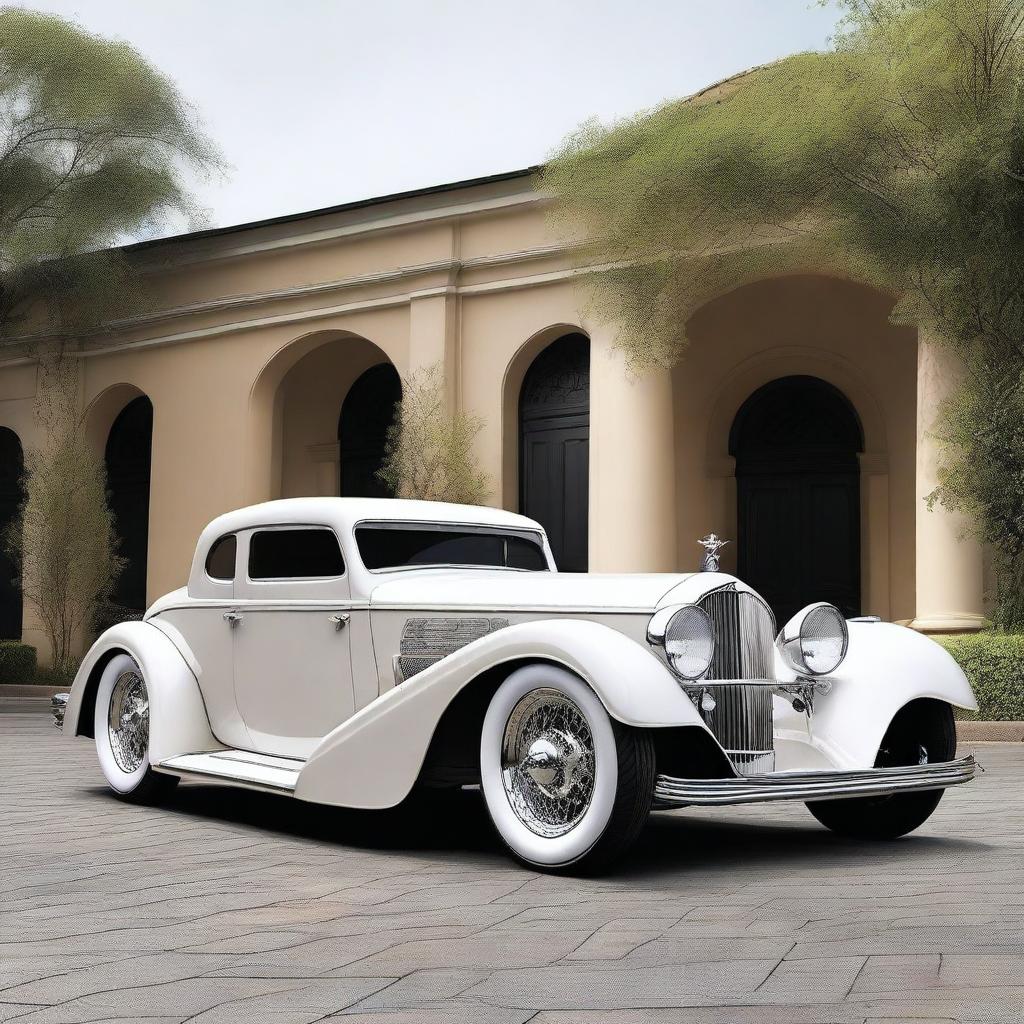 Create a custom supercar that combines the classic design elements of a 1932 Buick Victoria with the modern, high-performance features of a McLaren