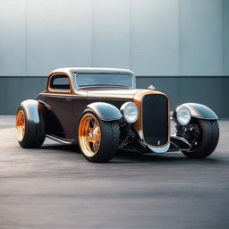 Create a custom supercar that is a fusion of a 1932 Chevrolet Coupe and a McLaren, with no bumper and no rear fenders