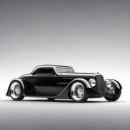 Create a custom supercar that is a fusion of a 1932 Chevrolet Coupe and a McLaren, with no bumper and no rear fenders