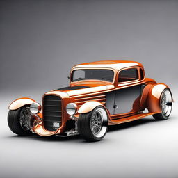 Create a custom supercar that is a fusion of a 1932 Chevrolet Coupe and a McLaren, with no bumper and no rear fenders