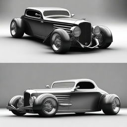 Create a custom supercar that is a fusion of a 1932 Chevrolet Coupe and a McLaren