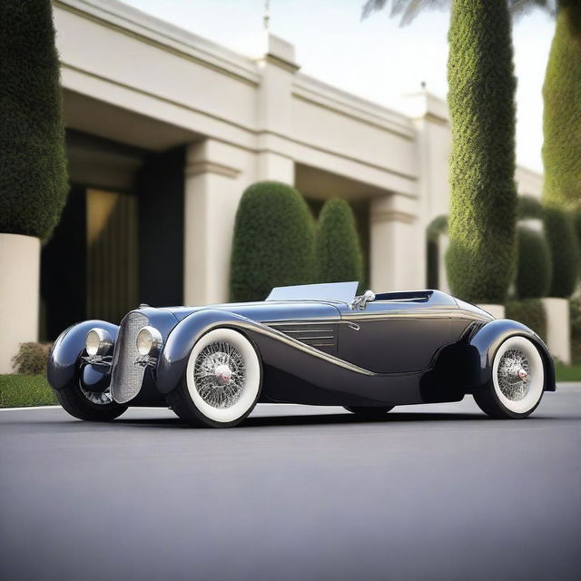 Design a custom supercar that merges the classic design of a 1932 Buick Victoria with the modern, high-performance features of a McLaren