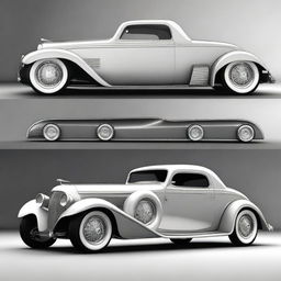 Design a custom supercar that merges the classic design of a 1932 Buick Victoria with the modern, high-performance features of a McLaren