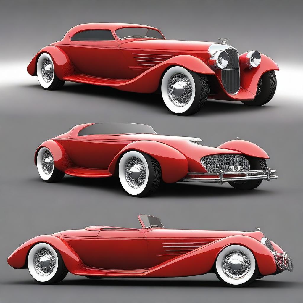 Create a custom supercar that combines the classic design elements of a 1932 Buick Victoria with the modern, high-performance features of a McLaren