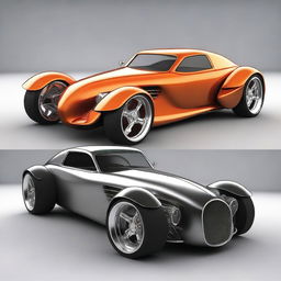 Create a custom supercar that is a fusion of a 1932 Chevrolet Coupe and a McLaren concept car, with no bumper, no rear fenders, and tall big tires