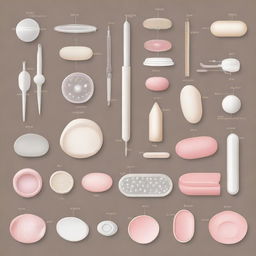 A detailed and educational illustration of various contraception methods, including condoms, birth control pills, intrauterine devices (IUDs), and contraceptive implants