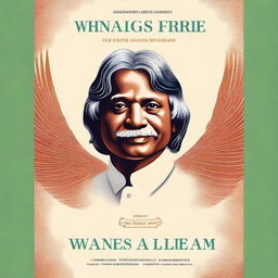 Create an aesthetic and realistic book cover for the title "Wings of Fire" featuring a portrait of Dr