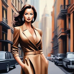 A captivating depiction of a beautiful woman in a stylish outfit