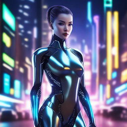 A stunning depiction of a futuristic AI woman with sleek, cybernetic features