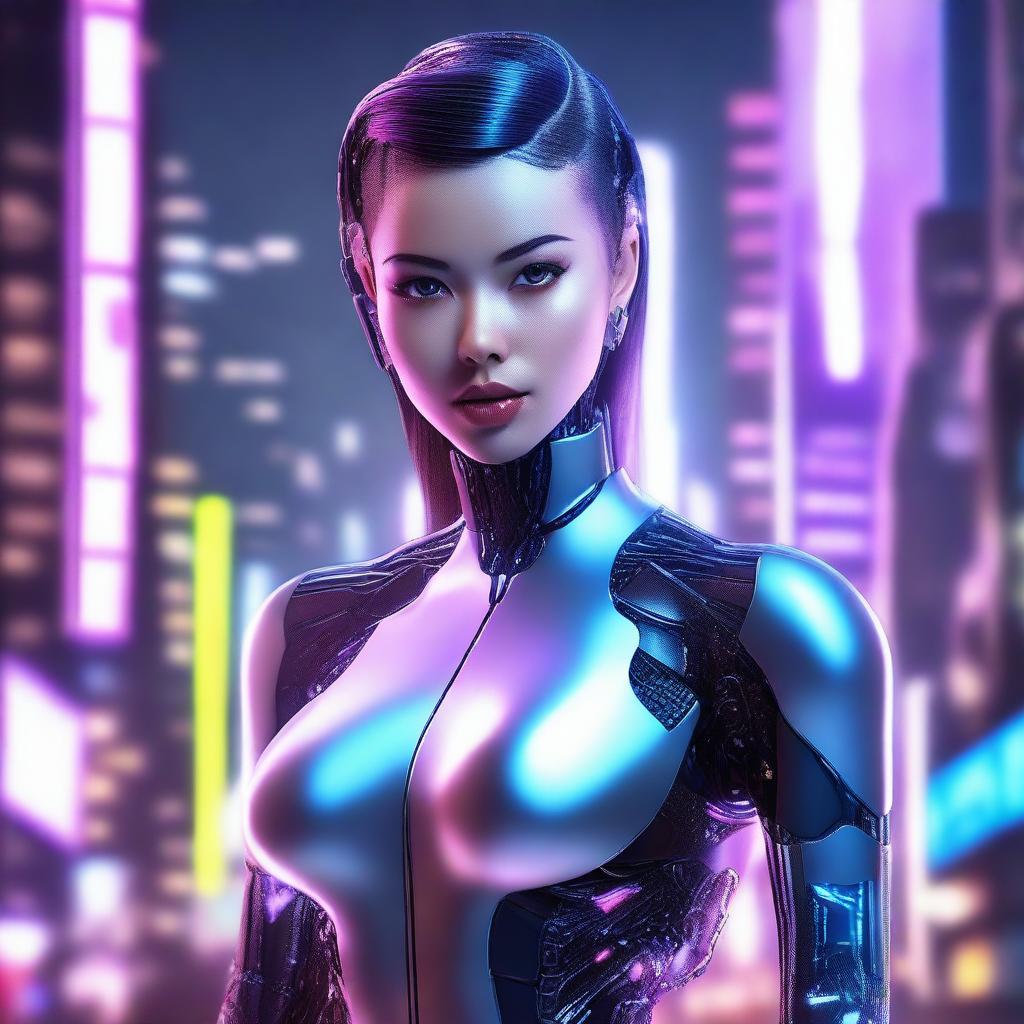 A stunning depiction of a futuristic AI woman with sleek, cybernetic features