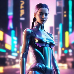 A stunning depiction of a futuristic AI woman with sleek, cybernetic features