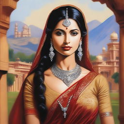 A captivating depiction of a beautiful Indian woman in a traditional yet stylish outfit