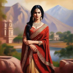 A captivating depiction of a beautiful Indian woman in a traditional yet stylish outfit