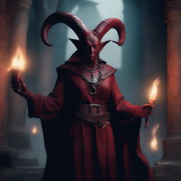 Create an image of a scary looking female tiefling with ram horns