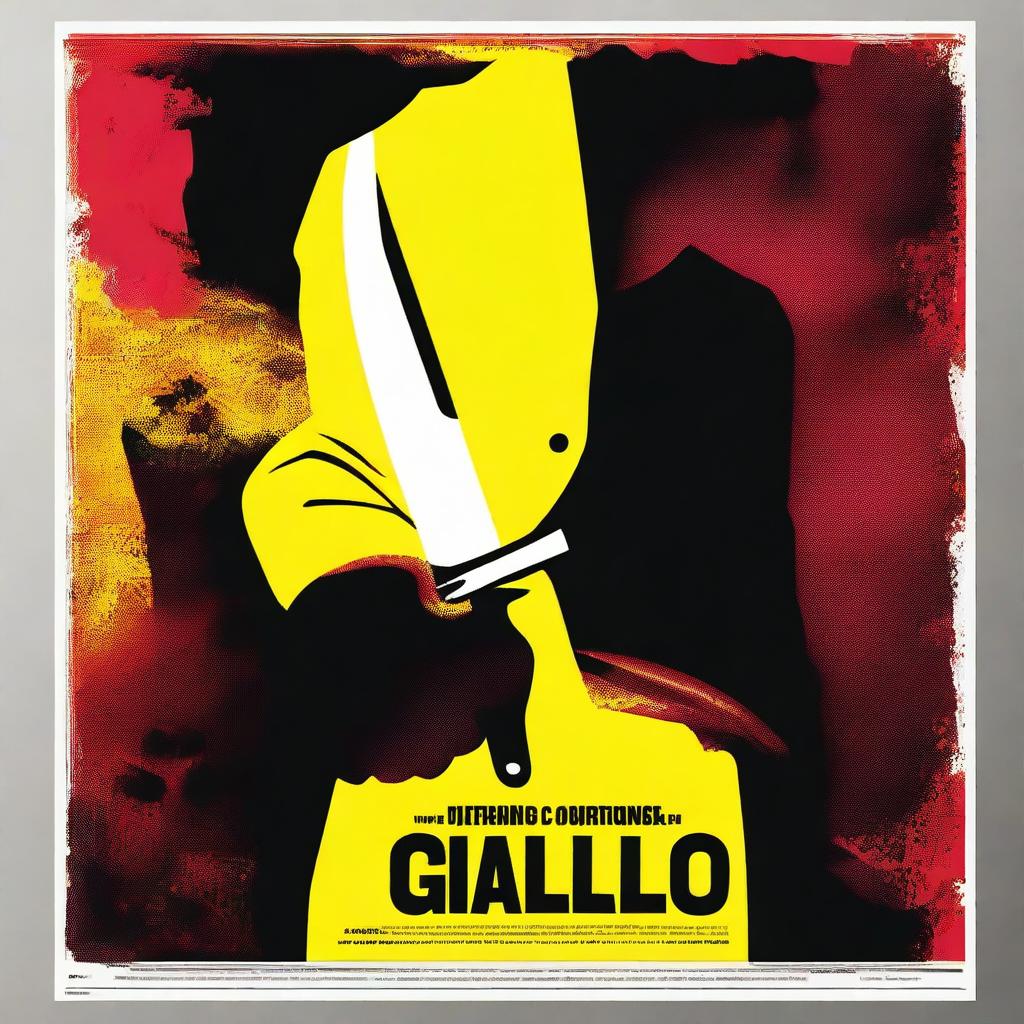 Create a giallo style movie poster featuring a gloved hand holding a knife