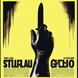 Create a giallo style movie poster featuring a gloved hand holding a knife