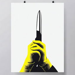 Create a giallo style movie poster featuring a gloved hand holding a knife