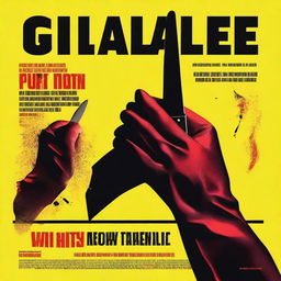 Create a giallo style movie poster featuring a gloved hand holding a knife