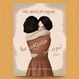 Create a book cover featuring the back of a woman hugging herself