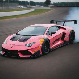 Lamborghini cars reimagined as drift racing cars, complete with performance modifications, custom paint jobs, aerodynamics for drifting and a wild, rebellious aesthetics.