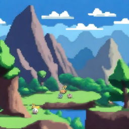 Create a pixel art title screen for a game called 'Pokémon Leyendas de Montana'