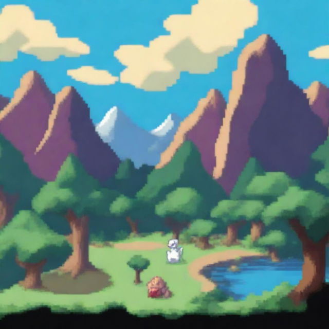 Create a pixel art title screen for a game called 'Pokémon Leyendas de Montana'