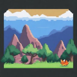 Create a pixel art title screen for a game called 'Pokémon Leyendas de Montana'