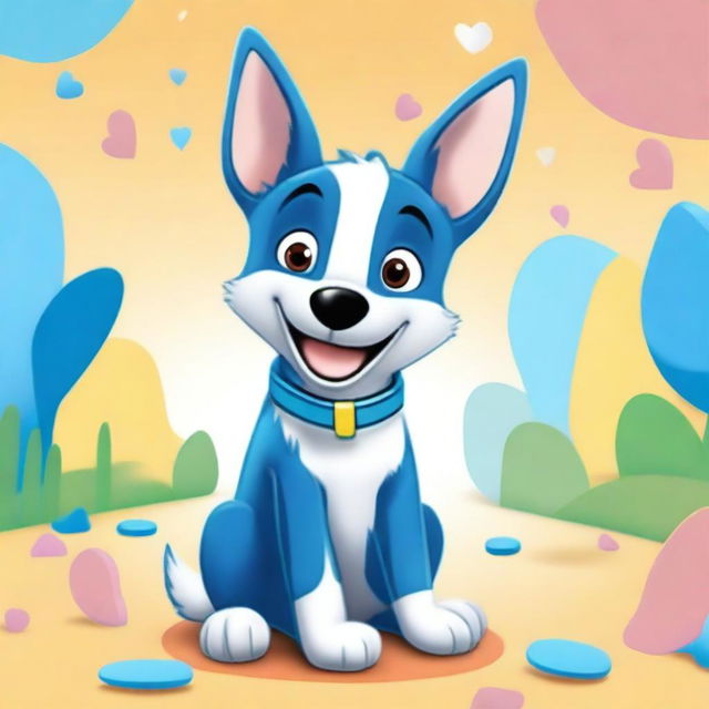 A vibrant and cheerful image of Bluey, the popular blue heeler puppy character from the animated children's series