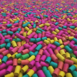 A dynamic pattern formed by hundreds of fluorescent-colored tear gas canisters.