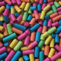 A dynamic pattern formed by hundreds of fluorescent-colored tear gas canisters.