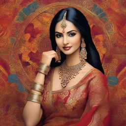 A captivating Indian woman in traditional attire, posing seductively