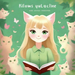 A vertical book cover featuring a cute catgirl with blonde hair and green eyes