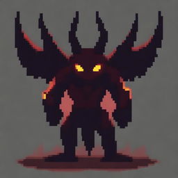 Create a pixelated image of a menacing demon icon with sharp features and glowing eyes