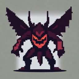 Create a pixelated image of a menacing demon icon with sharp features and glowing eyes