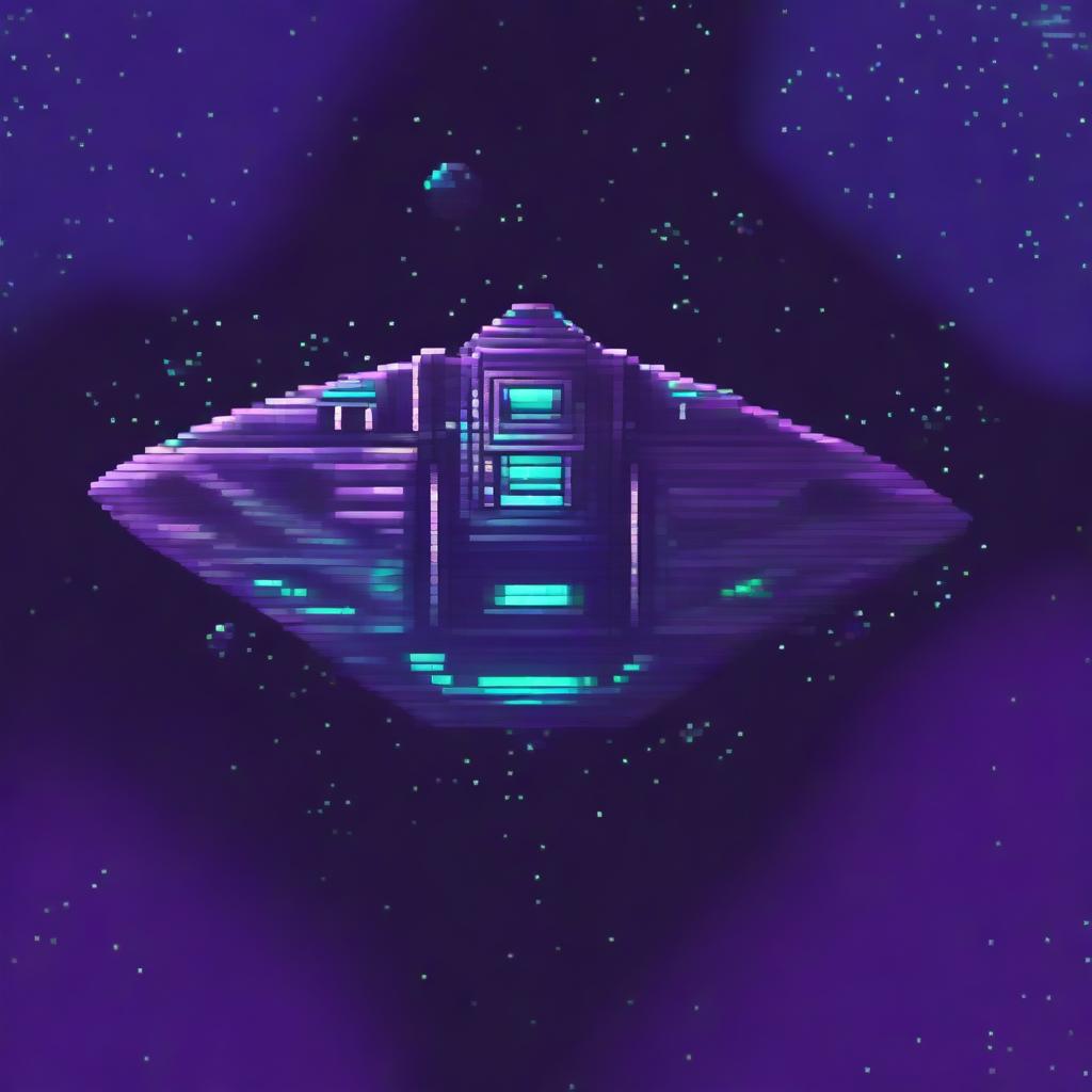 Create a pixelated image of a massive alien spaceship viewed from above