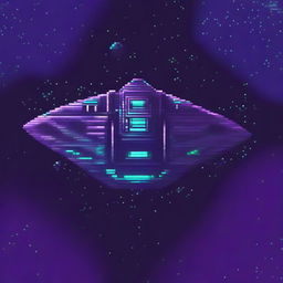 Create a pixelated image of a massive alien spaceship viewed from above