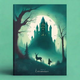 A captivating and artistic book cover featuring an enchanting forest with mystical creatures and a hidden ancient castle in the background