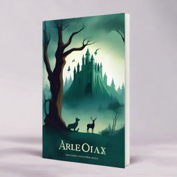 A captivating and artistic book cover featuring an enchanting forest with mystical creatures and a hidden ancient castle in the background