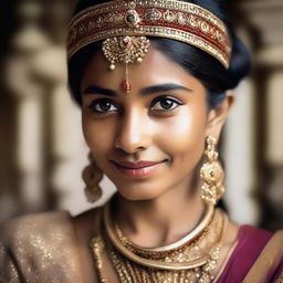 A portrait of an Indian girl with a focus on her cultural attire and traditional jewelry