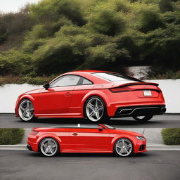 A high-resolution photo of a red Audi TTS MK3 8S from 2019