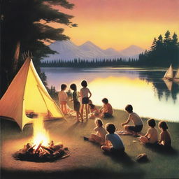 A nostalgic scene of a summer camp in 1978