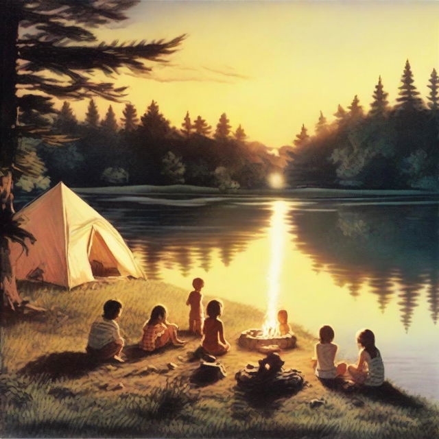 A nostalgic scene of a summer camp in 1978