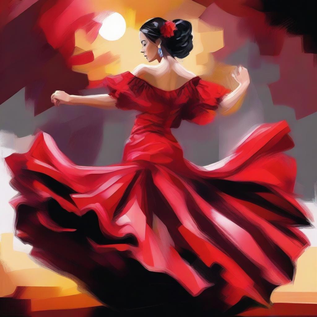 An 8k resolution oil painting vector illustration of a woman dancing flamenco