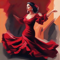 An 8k resolution oil painting vector illustration of a woman dancing flamenco