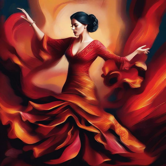 8k oil painting vector illustration of a woman dancing flamenco