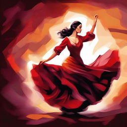 8k oil painting vector illustration of a woman dancing flamenco