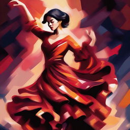 8k oil painting vector illustration of a woman dancing flamenco