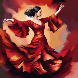 8k oil painting vector illustration of a woman dancing flamenco