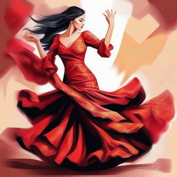 8k oil painting vector illustration of a woman dancing flamenco